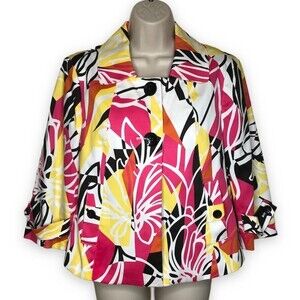 City Girl Nancy Bolen Bright Abstract Floral Retro Swing Jacket Women Small